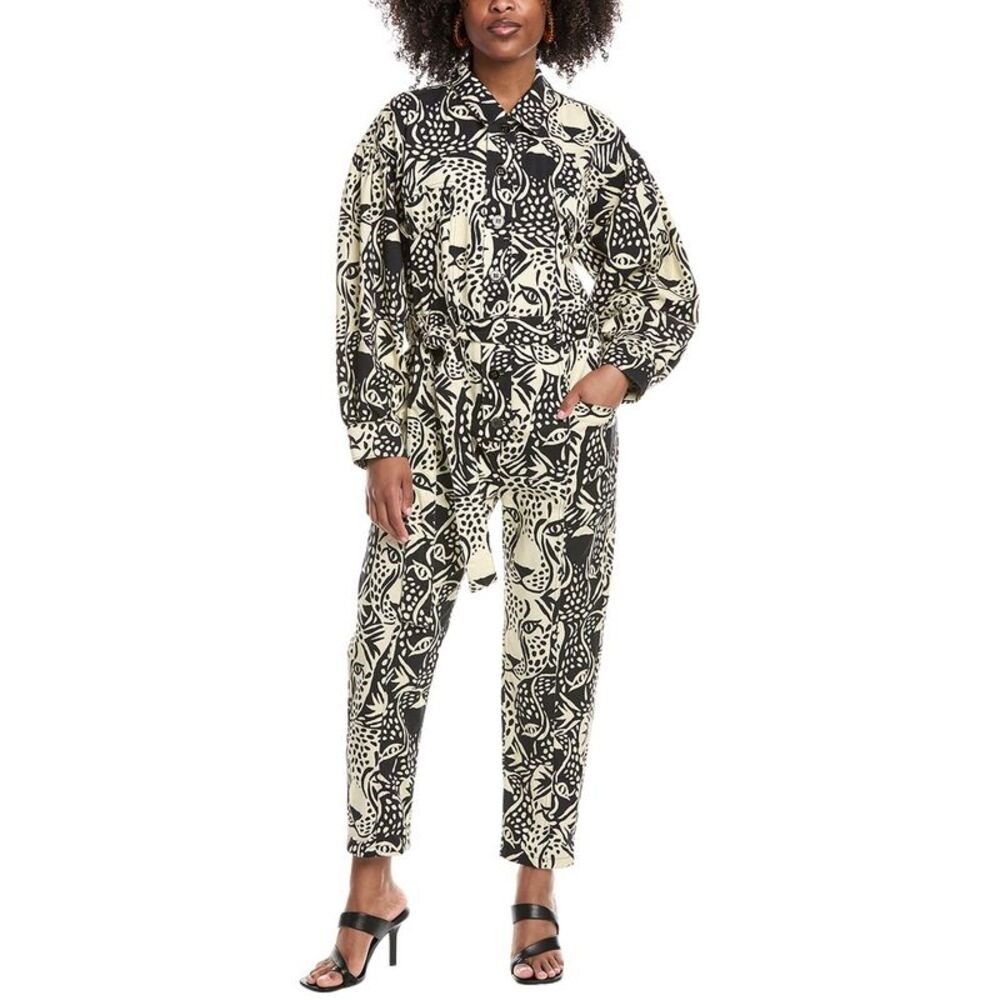 FARM Rio Black & Cream Printed Long-Sleeve Jumpsuit